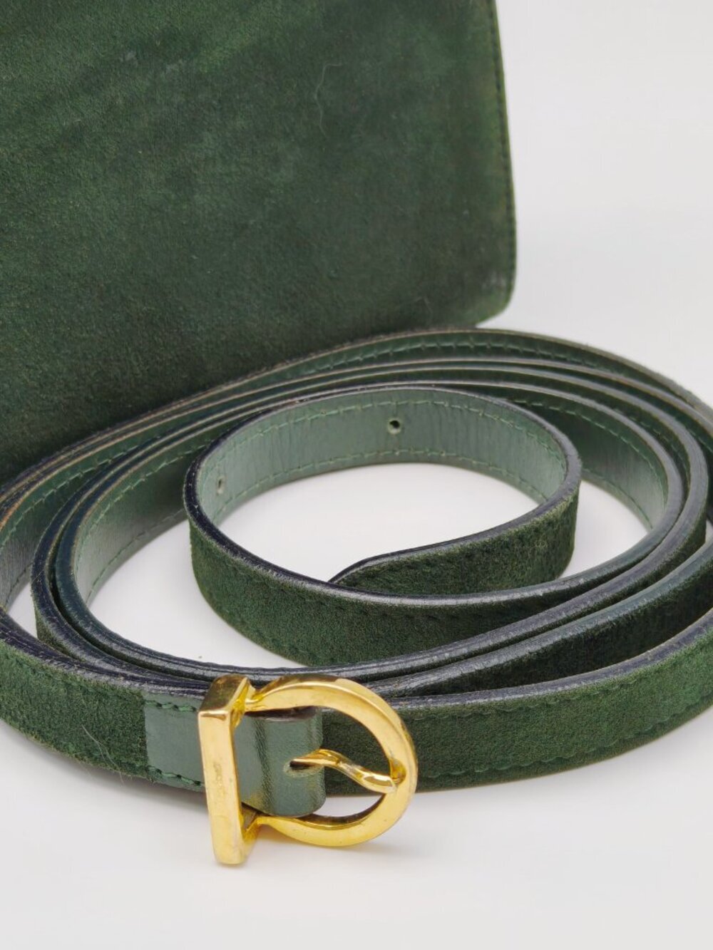 Salvatore Ferragamo Green Suede Crossbody Bag Vara Bow Mini Flap - Picture 4 of 13